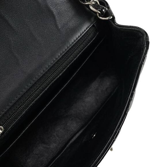 Chanel Mini Square Flap Bag Patent Leather Quilted Black/Silver CC Authentic - Picture 10 of 16